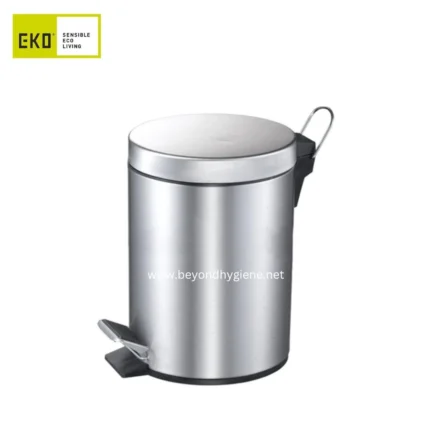 Stainless steel pedal trash bin ideal for commercial and office environments, promoting hygiene and waste management. Durable, sleek design with foot pedal operation for hands-free use.