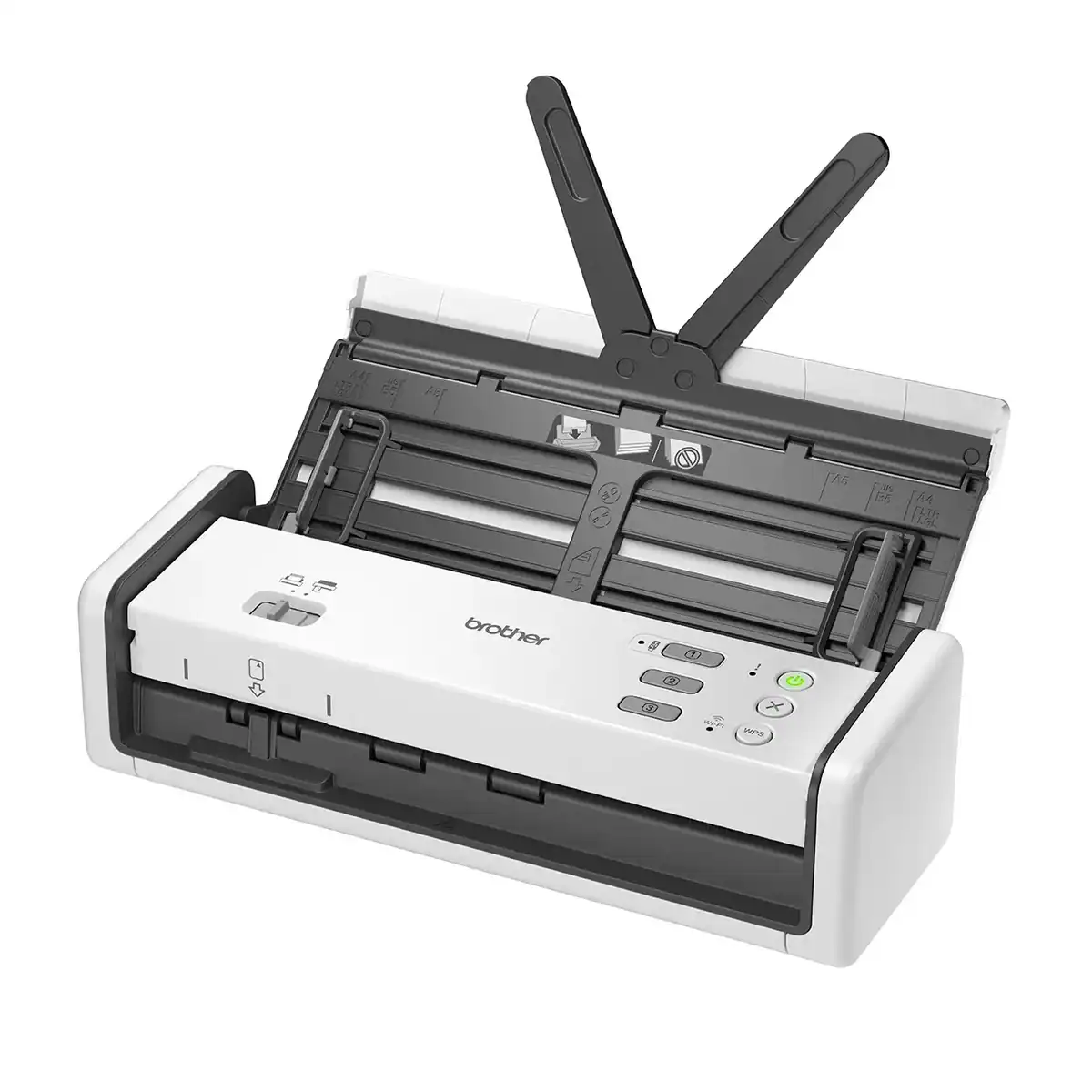 ADS-1350W_L Laser printer with document feeder, ideal for office use, showcasing Brother printer brand and high-speed printing capabilities.