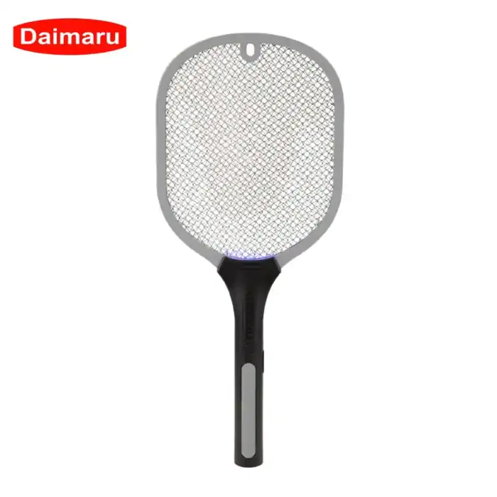 Electric fly swatter with safety mesh for efficient insect elimination, ideal for home and outdoor use. Durable, rechargeable, and eco-friendly pest control solution by Daimaru.