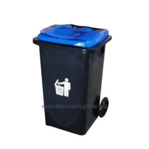 Used waste management bin with lid, ideal for hygiene standards in Asian cleaning facilities and commercial spaces.