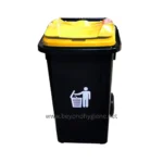 Recycling trash bin with yellow lid for waste disposal, suitable for hygiene and sanitation in Asia.
