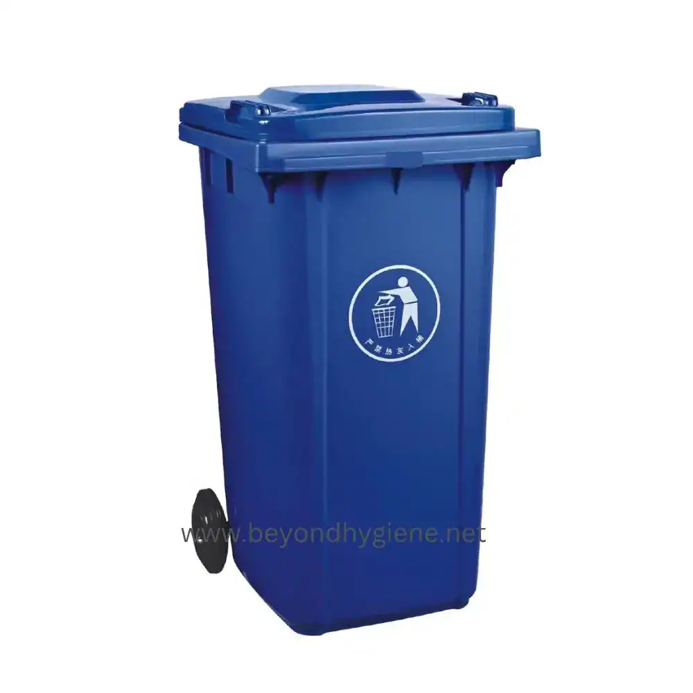 240L Trash Bin with Wheels - Blue (LD240) Bin for waste disposal, outdoor trash bin, blue mobile garbage container, durable waste bin with wheels, suitable for public sanitation | Beyond Hygiene Asia.