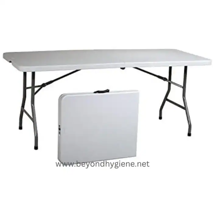 Foldable portable folding table for hygiene and sanitation, ideal for Asia cleanroom, medical, and food processing facilities, supporting efficient hygiene management.