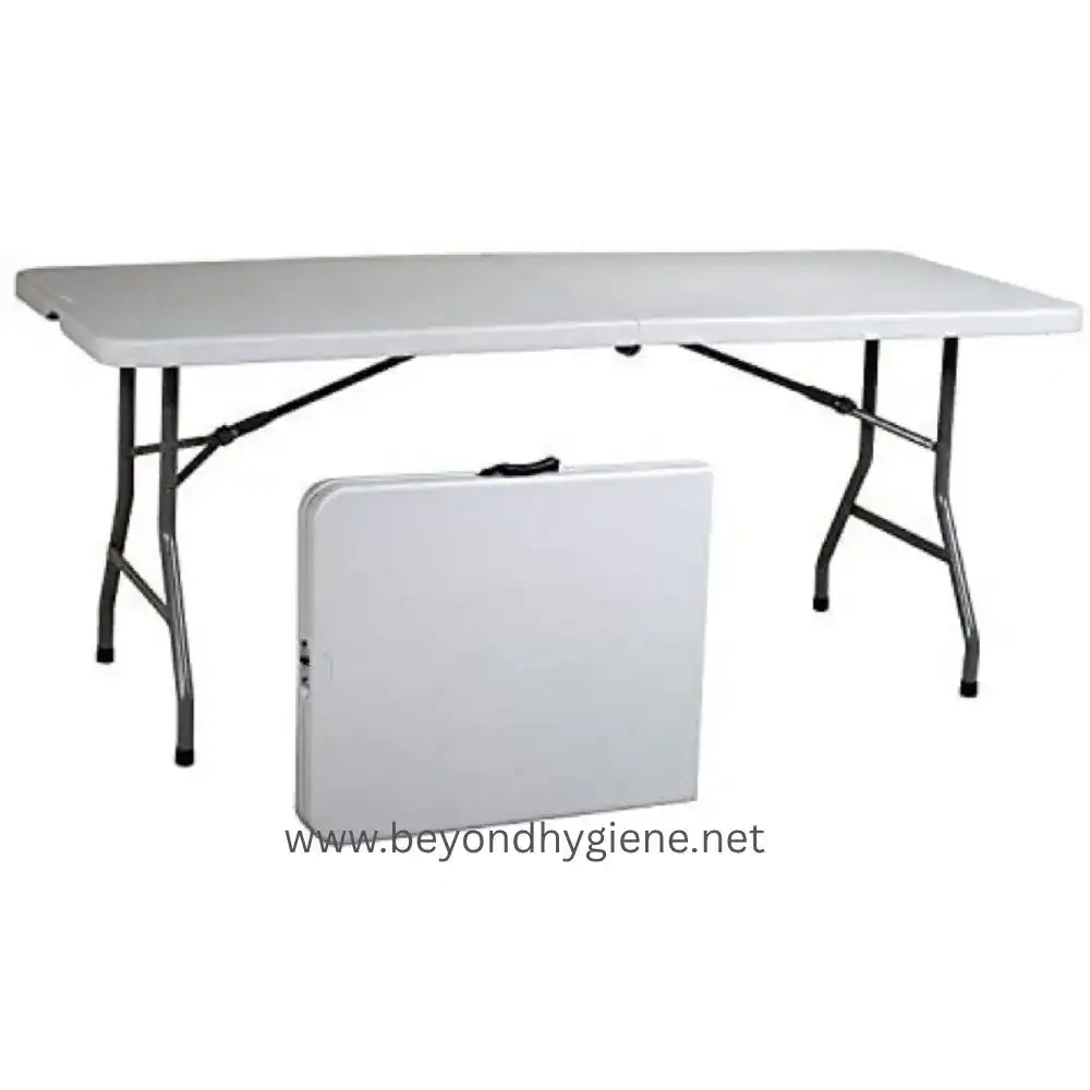 AP 6FT. Solid Table - White 180x74x74cm (ZP270ST) Foldable portable folding table for hygiene and sanitation, ideal for Asia cleanroom, medical, and food processing facilities, supporting efficient hygiene management.