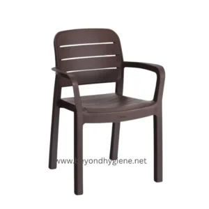 Plastic outdoor chair for commercial and hospitality use - durable, weather-resistant, easy to clean. Perfect for cafes, restaurants, and outdoor settings, promoting hygiene and seating comfort.