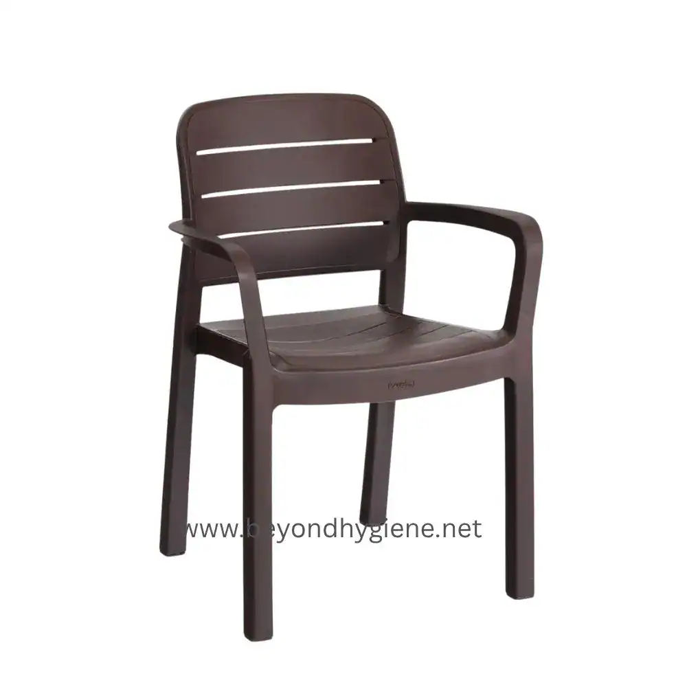 Italy Chair - Black 59x43x83cm (Stock No. 877) Plastic outdoor chair for commercial and hospitality use - durable, weather-resistant, easy to clean. Perfect for cafes, restaurants, and outdoor settings, promoting hygiene and seating comfort.