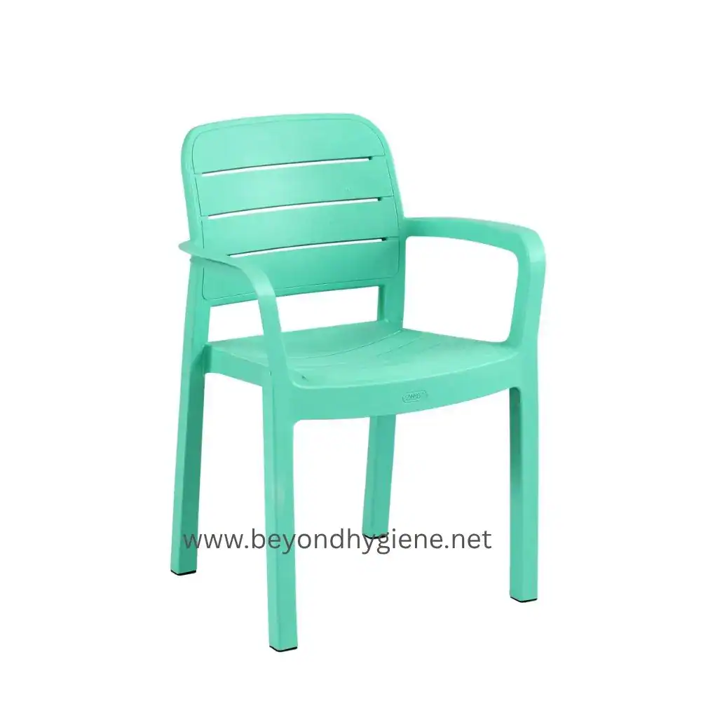 Italy Chair - Green 59x43x83cm (Stock No. 877) Green plastic outdoor chair for hygiene and sanitation purposes.