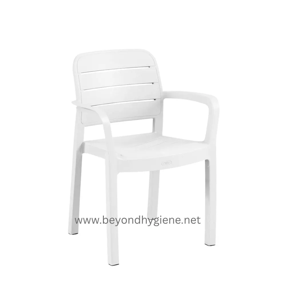 Italy Chair - White 59x43x83cm (Stock No. 877) Stainless steel outdoor garden chair, durable and weather-resistant for commercial or residential use.