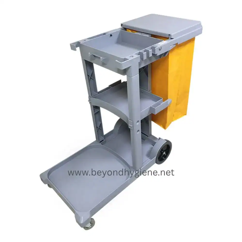 Janitorial Cart (w_ lid) - Grey L120cm x W51.5cm x H99cm (KH-11A) Foldable medical service trolley with storage and tray for hospital or clinic use, optimized for hygiene and convenience.