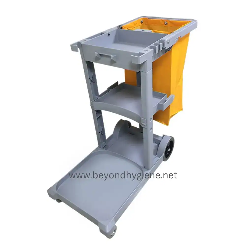 Janitorial Cart (w_o lid) - Grey L120cm x W51.5cm x H99cm (KH-11) (2) High-quality hospital cleaning cart with wheels and storage compartments for efficient healthcare sanitation and hygiene in Asia.