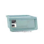 Stainless steel storage box for organization, used in commercial or industrial cleaning environments. Durable multipurpose container ideal for hygiene and supply management.