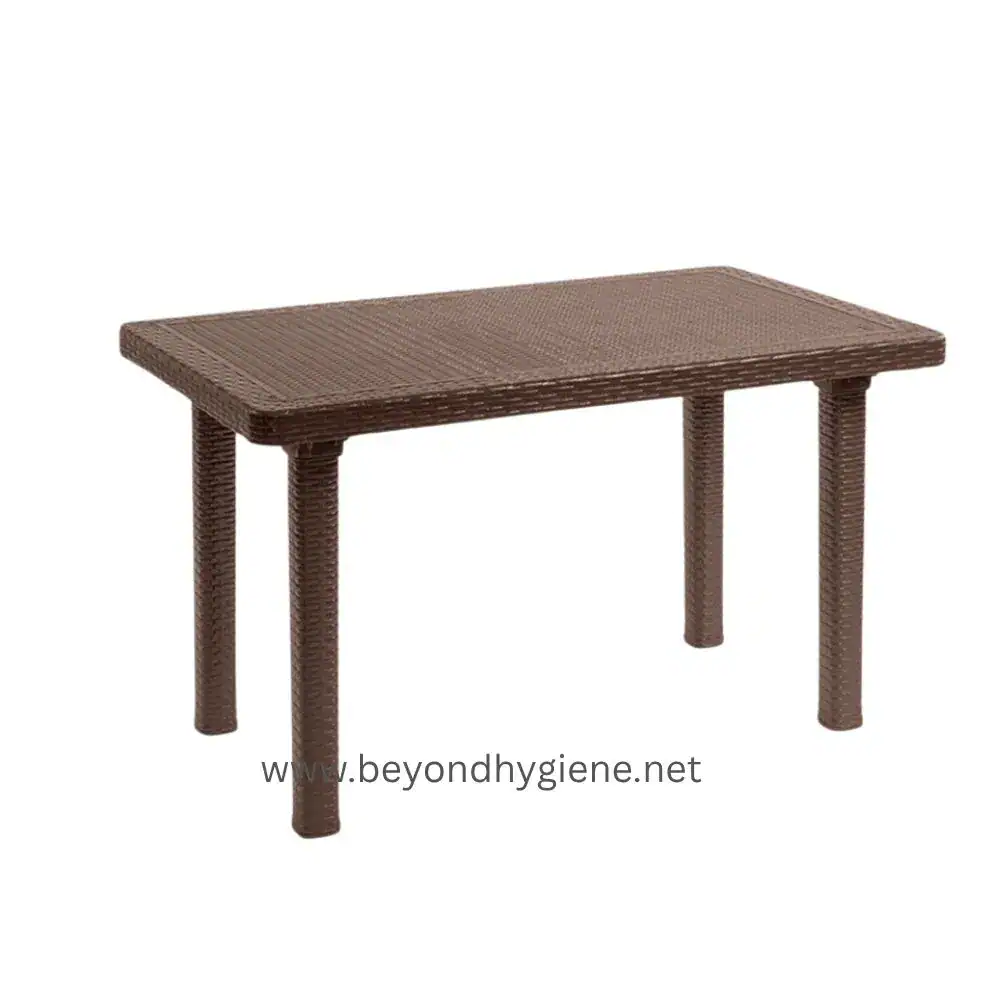 Palmera Rattan Table 6 Seater - Brown 127x76x72.5cm (Stock No. 748) Woven rattan outdoor lounge table in brown for patio and garden furniture.
