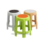 Grey, orange, and beige plastic stools for hygiene and sanitation purposes at Beyond Hygiene Asia.