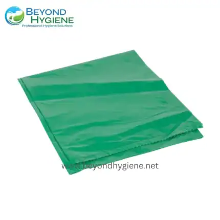 Reusable green plastic hygiene covers for sanitation and cleanliness in hygiene solutions.