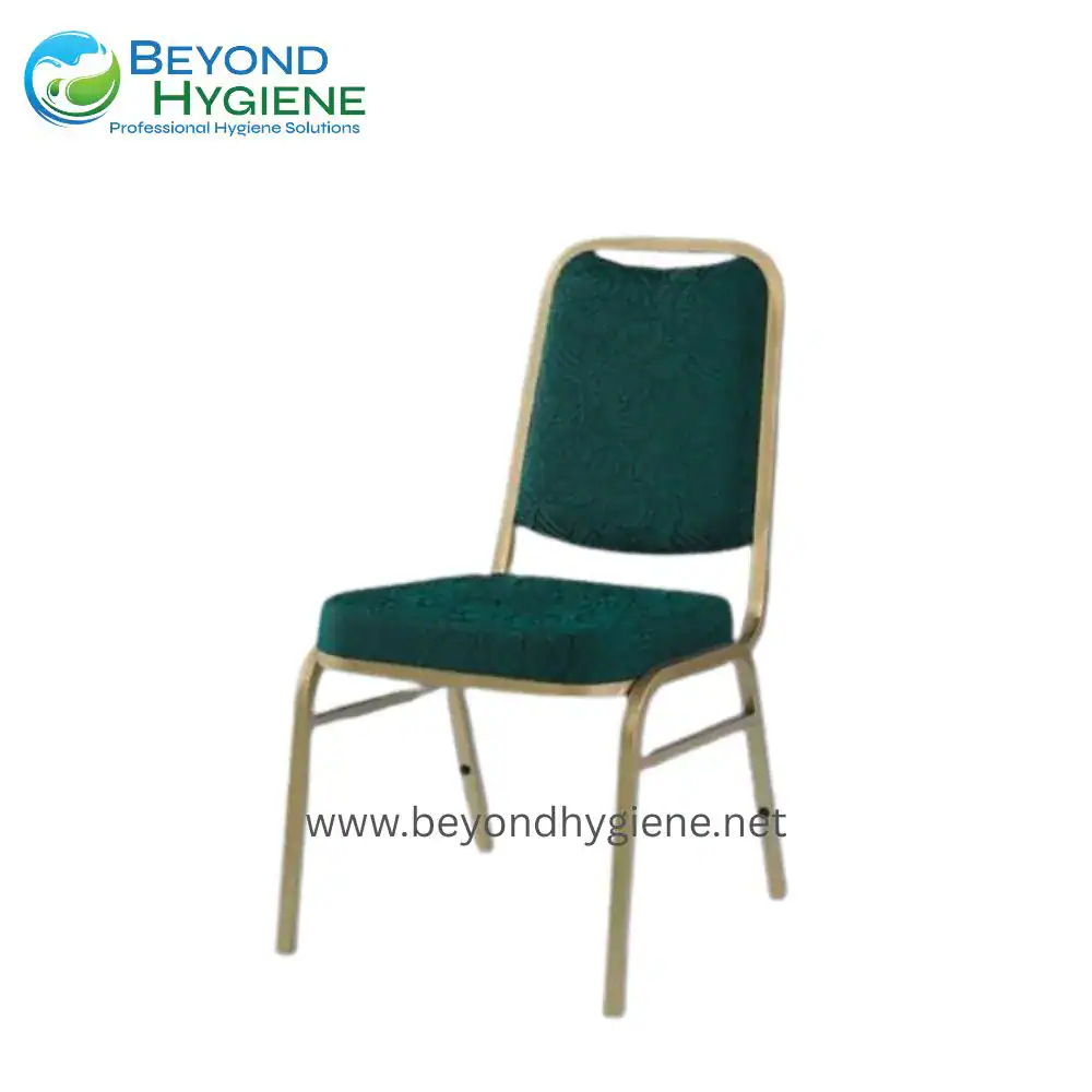 HLMAY-BC-3A06 Dusty dark green padded conference chair with metal frame in front of a white background for Beyond Hygiene Asia.