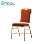 Chairs for hygienic environments with orange upholstery and lightweight metal frame, ideal for sanitation and cleaning facilities in Asia.