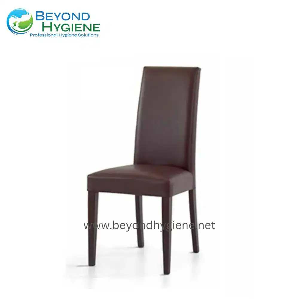 HLMAY-BC-3A13-A Elegant brown dining chair with high backrest, ideal for restaurant and hospitality interiors, emphasizing comfort and style. Perfect for professional hygiene and sanitation environments.