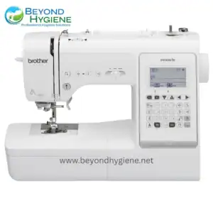 Brother sewing machine with digital touchscreen, advanced sewing features, and professional hygiene solutions from Beyond Hygiene Asia.