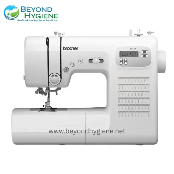 Brother industrial sewing machine for professional hygiene and sanitation use in Asia, high-performance model FS60X compatible with Beyond Hygiene standards.