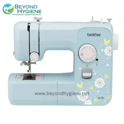 Brother sewing machine with floral design for professional hygiene solutions at Beyond Hygiene Asia, ideal for garment production and sewing projects.