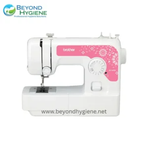 Brother sewing machine with pink floral design, professional hygiene solution, durable textile tool, used for clothing and fabric manufacturing, part of beyond hygiene Asia's sanitation equipment collection.