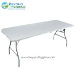 Rectangular Centerfold Folding Table with Carry Handle – White HDPE Top and Powder-Coated Steel Legs