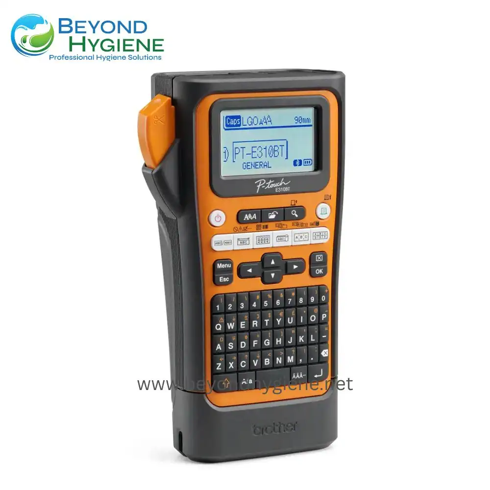 PT-E310BTVP Label Printer (2) 2. Durable portable label printer with easy-to-use touchscreen, ideal for professional hygiene services and labeling solutions in Asia.