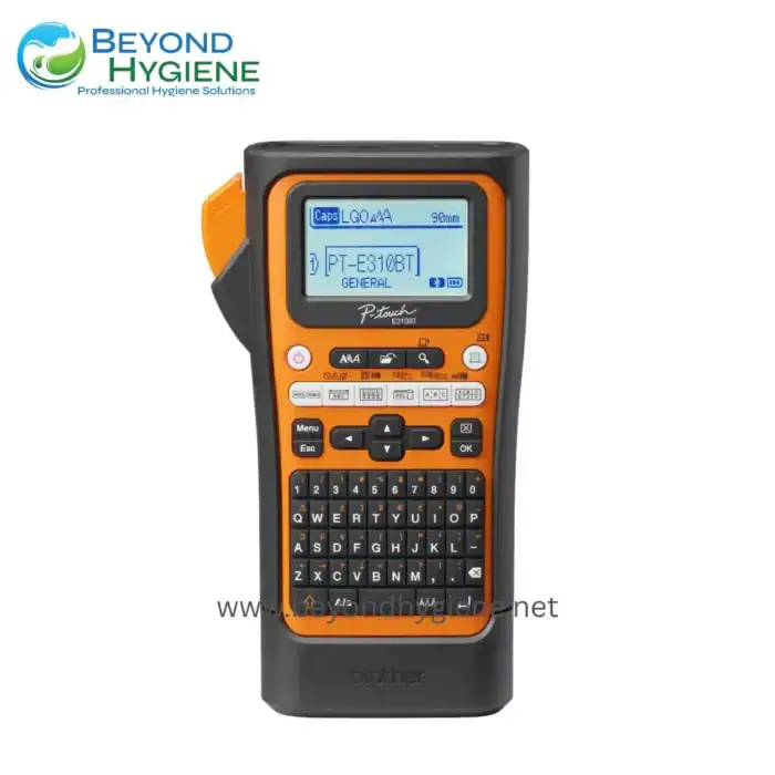 Brother P-touch E310BT handheld label maker for professional hygiene and office organization.