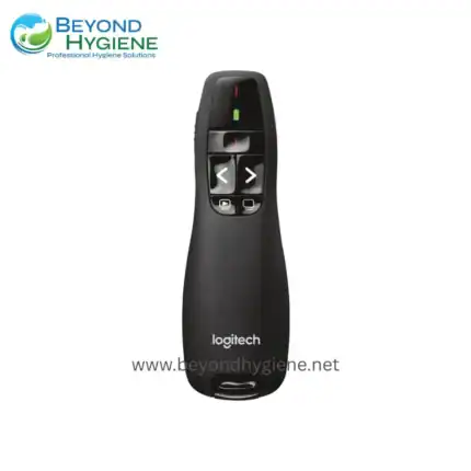Monitoring device for hygiene management with digital controls and LED indicators, branded Logitech, used in professional hygiene solutions by Beyond Hygiene Asia.