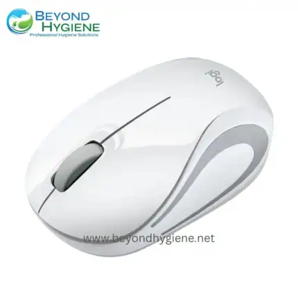 Wireless computer mouse with ergonomic design, ideal for professional and office use. Sleek white finish featuring scroll wheel and adjustable DPI for precise navigation.
