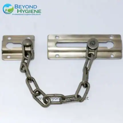 Chain and door lock mechanism for hygiene and safety solutions at Beyond Hygiene Asia.