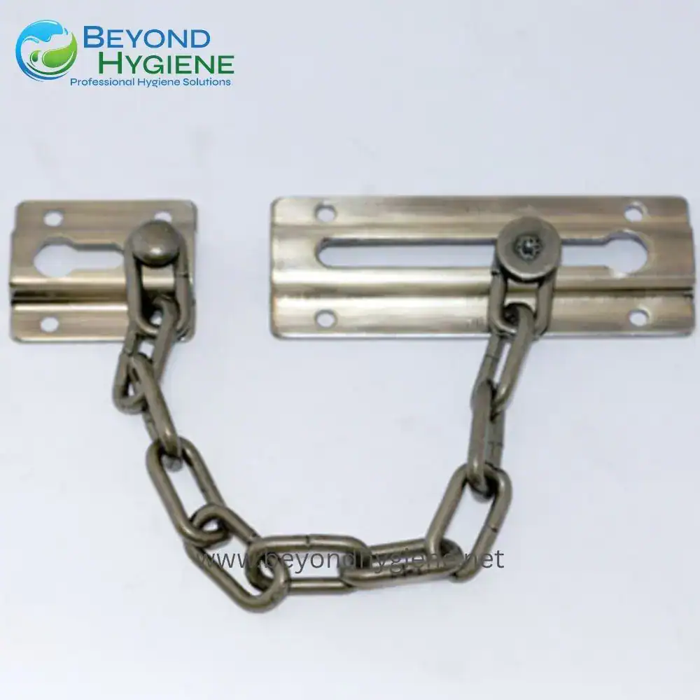 Chain and door lock mechanism for hygiene and safety solutions at Beyond Hygiene Asia.
