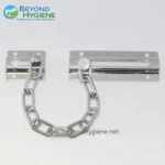 Folding door latch with chain, stainless steel security lock for hygiene and safety, ideal for commercial and residential use in Asia.