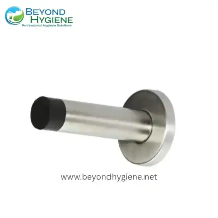 Stainless steel wall-mounted toilet paper holder with black tip for bathroom hygiene and sanitation. Durable, rust-resistant bathroom accessory designed for commercial and residential use.