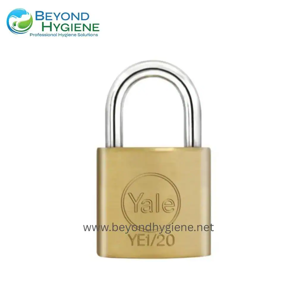 Yale high-security padlock used for commercial and industrial security applications, featuring durable brass body and hardened steel shackle for enhanced protection.