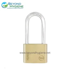 Yale padlock on white background for hygienic security, high-quality lock for business and personal safety, essential for hygiene-conscious environments, Beyond Hygiene Asia.