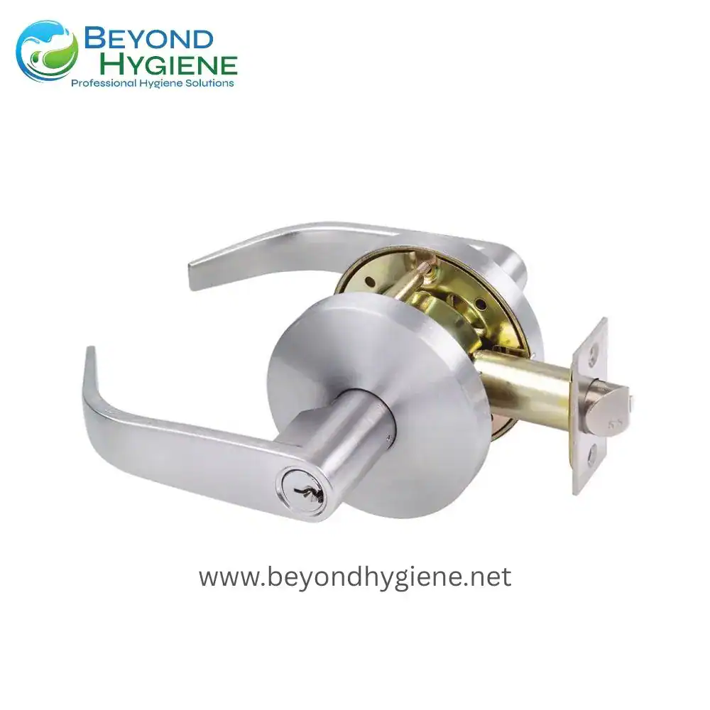 Lockset door hardware for commercial hygiene facilities, stainless steel lever handle, durable and corrosion-resistant.