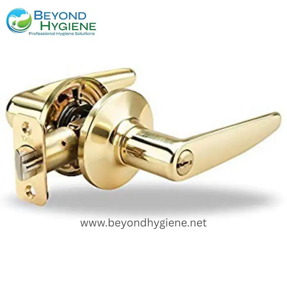 Gold door handle lockset for commercial and residential hygiene solutions | Beyond Hygiene Asia.