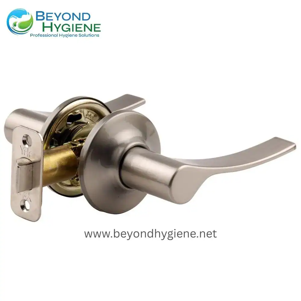 Yale door handle lock hardware, stainless steel lever latch, professional hygiene access control, durable and secure door hardware for hygiene facilities, Beyond Hygiene Asia.
