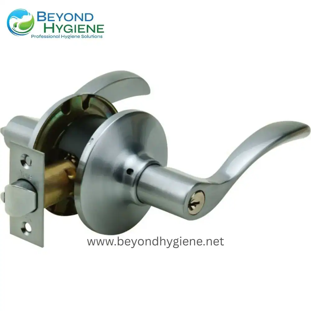 Door lock hardware for commercial hygiene facilities, stainless steel lever handle lock, reliable security solution for hygiene and sanitation applications in Asia.